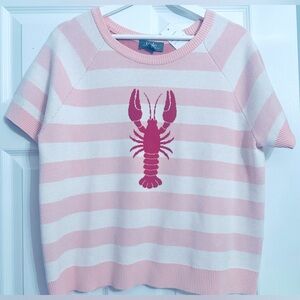 Belldini Pink and White Striped Short Sleeve Sweater with Lobster Motif